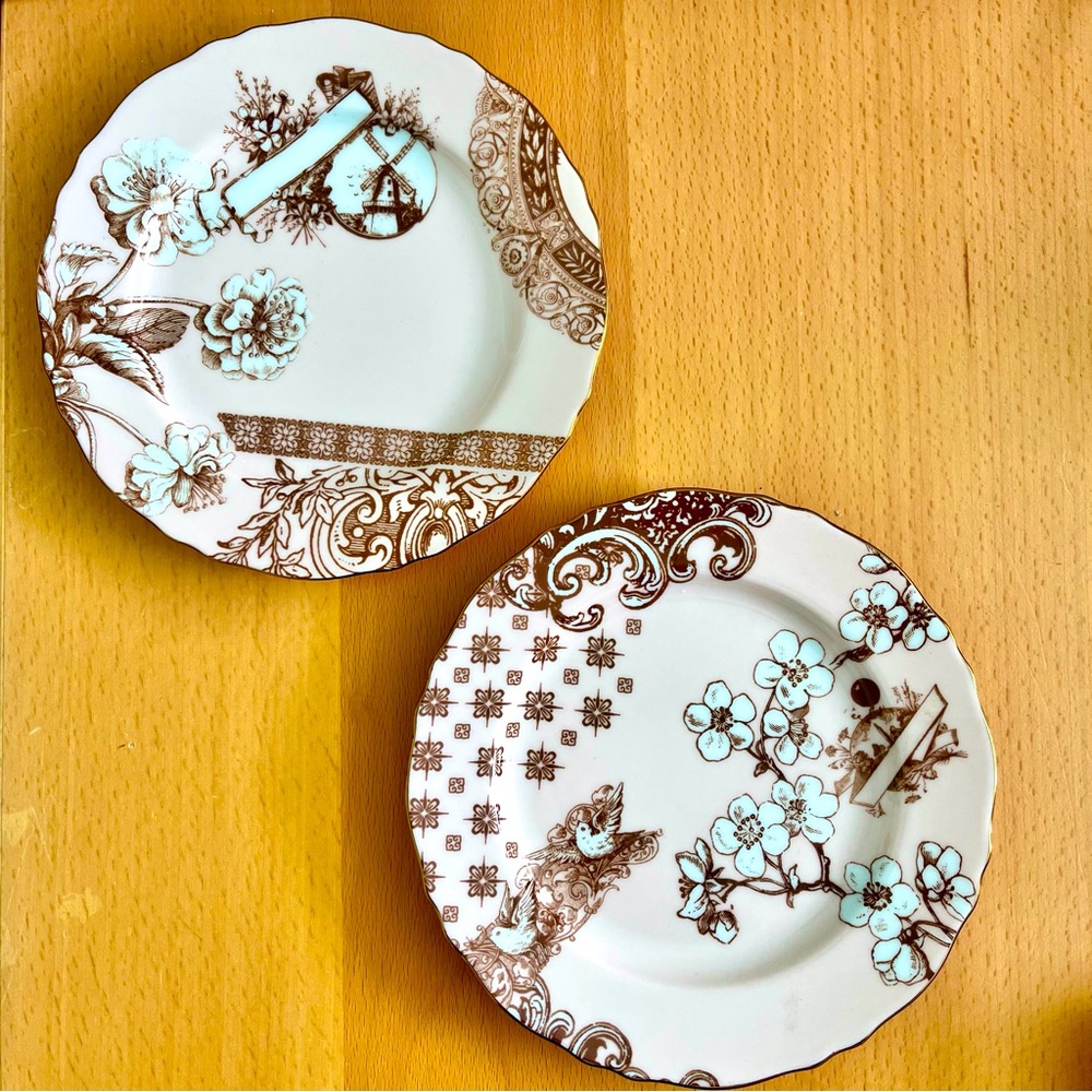 Anthropologie Aesthetic Movement Pink and Brown Plates